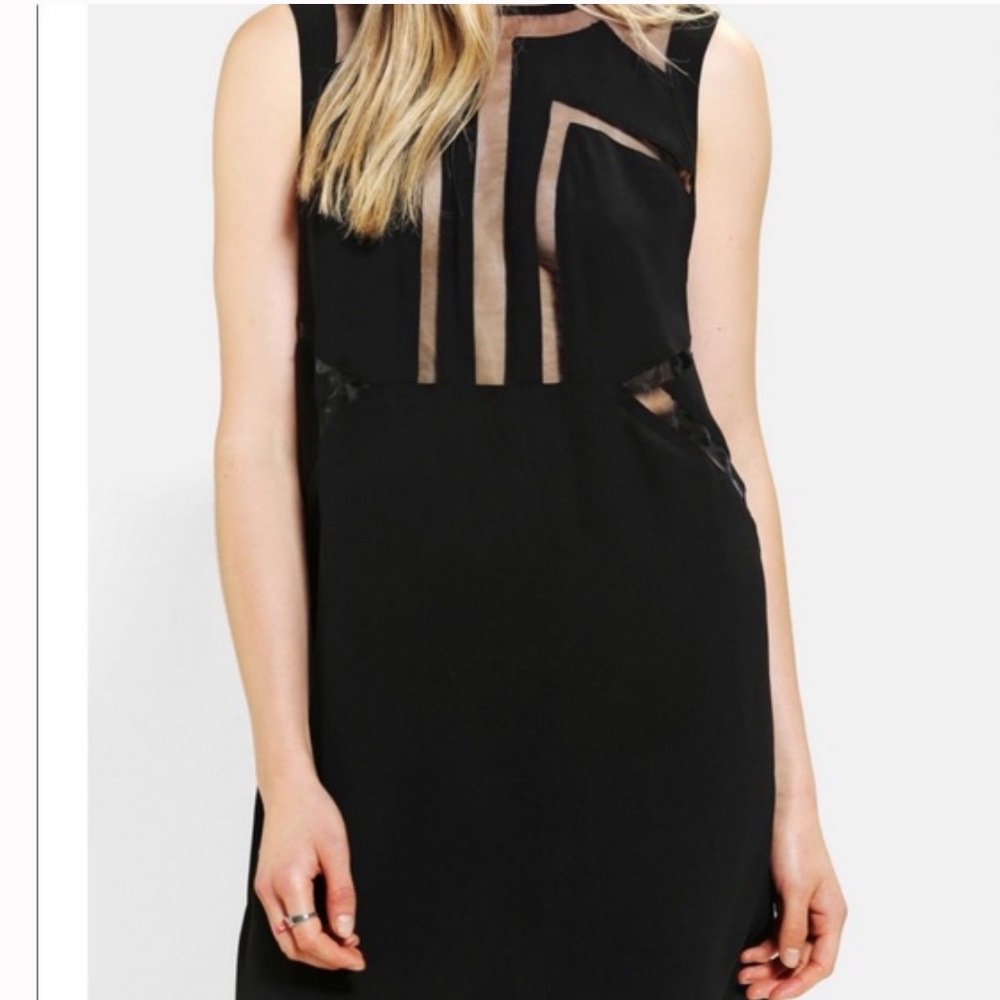 Sleeveless Black Sheath Dress with Sheer Design. M